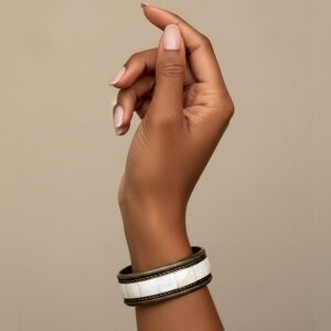 Amrita Singh Wide Brass and Inlaid Mother Of Pearl Bangle Bracelet, Never Worn